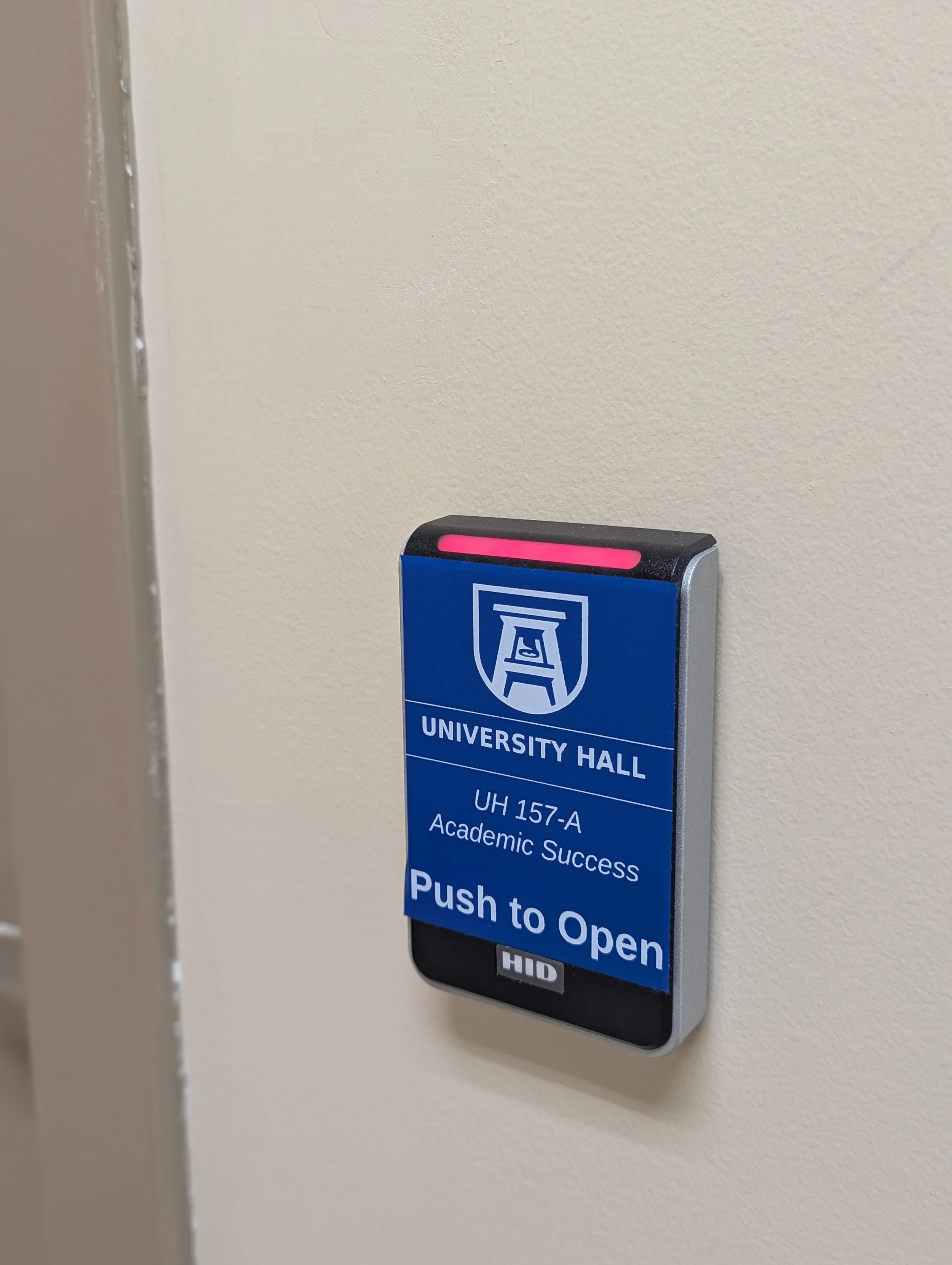 Electronic access door controls are being installed on classroom doors on both campuses. (photo by CM Wahl)